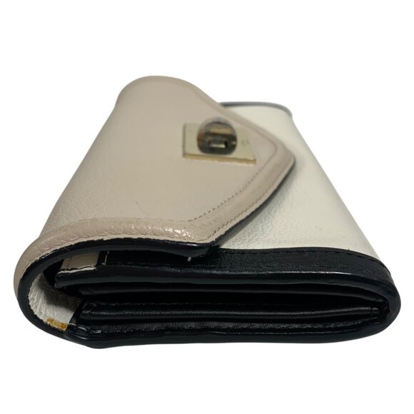 KATE SPADE Turnlock Wallet Clutch Black Off-White Tan Colorblock Leather - Picture 5 of 12